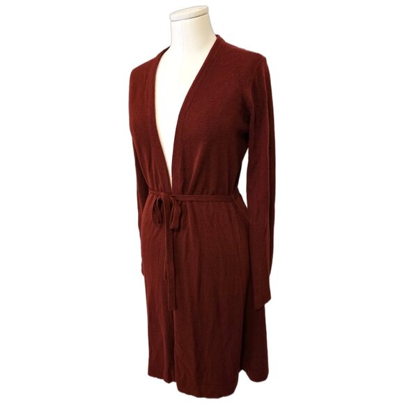 Vintage Y2K Suzy Shier Tight Knit Cardigan Burgundy Red Sweater Belt Fall Sz M - Picture 2 of 9